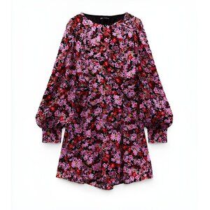 ZARA Floral Print Dress with Back Cutout - Black/Pink